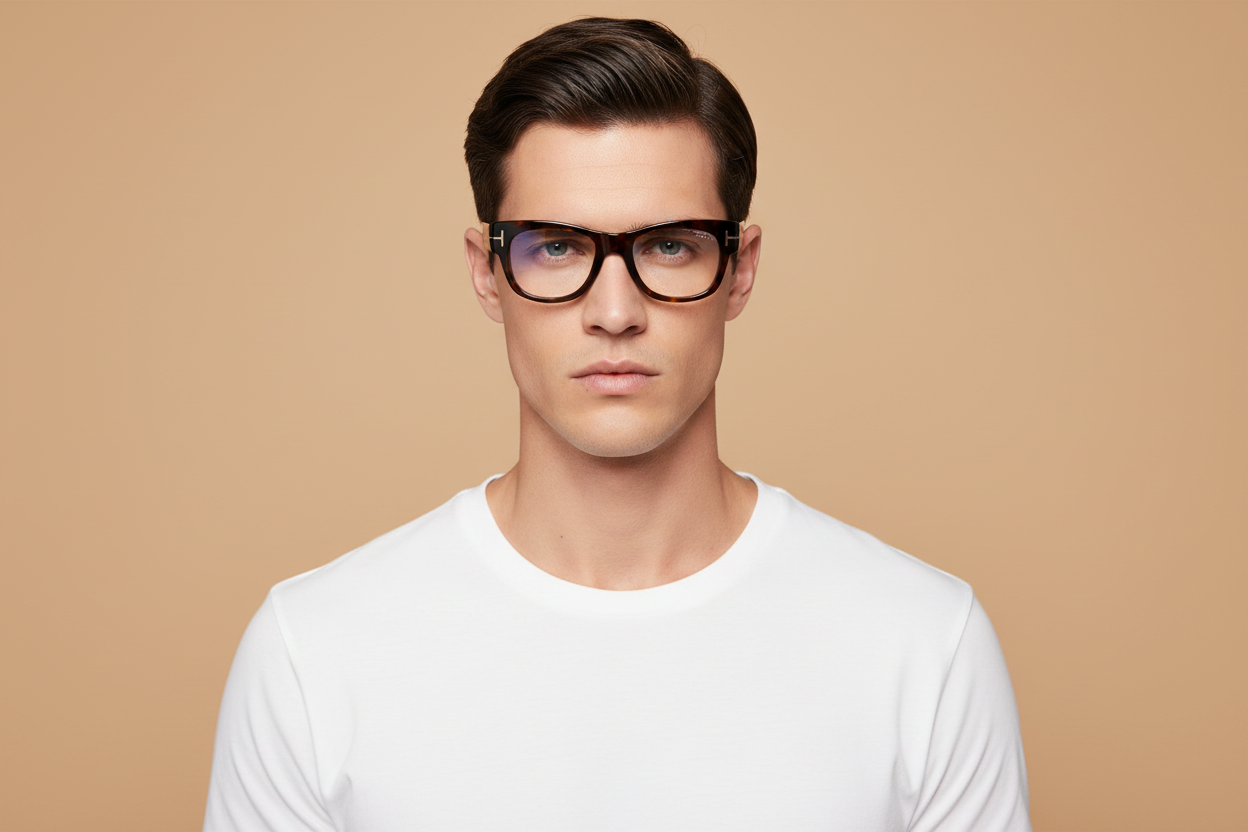 Männliches Modell trägt Korrektionsbrillen Tom Ford TF5040B 052 52 20