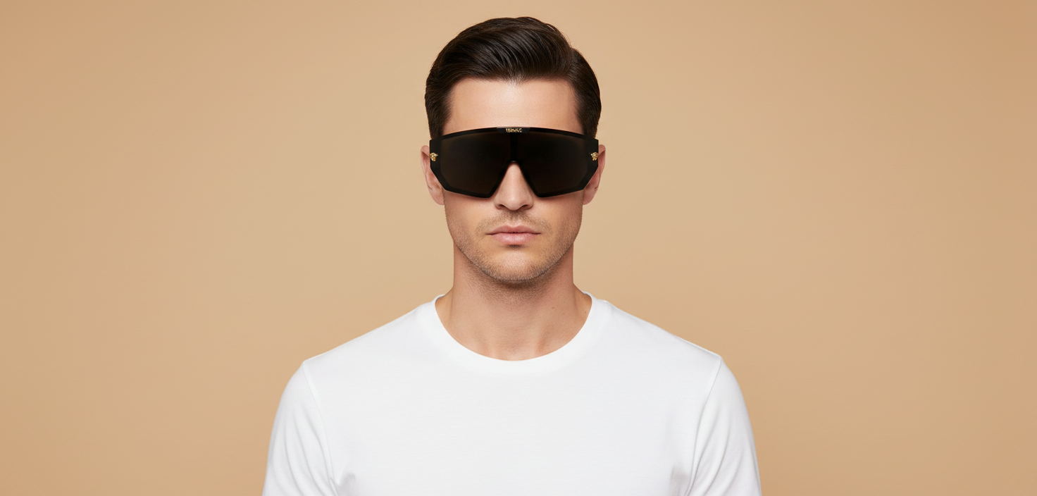 Modelo masculino llevando Gafas de Sol Versace VE4461 GB1/87 147 00