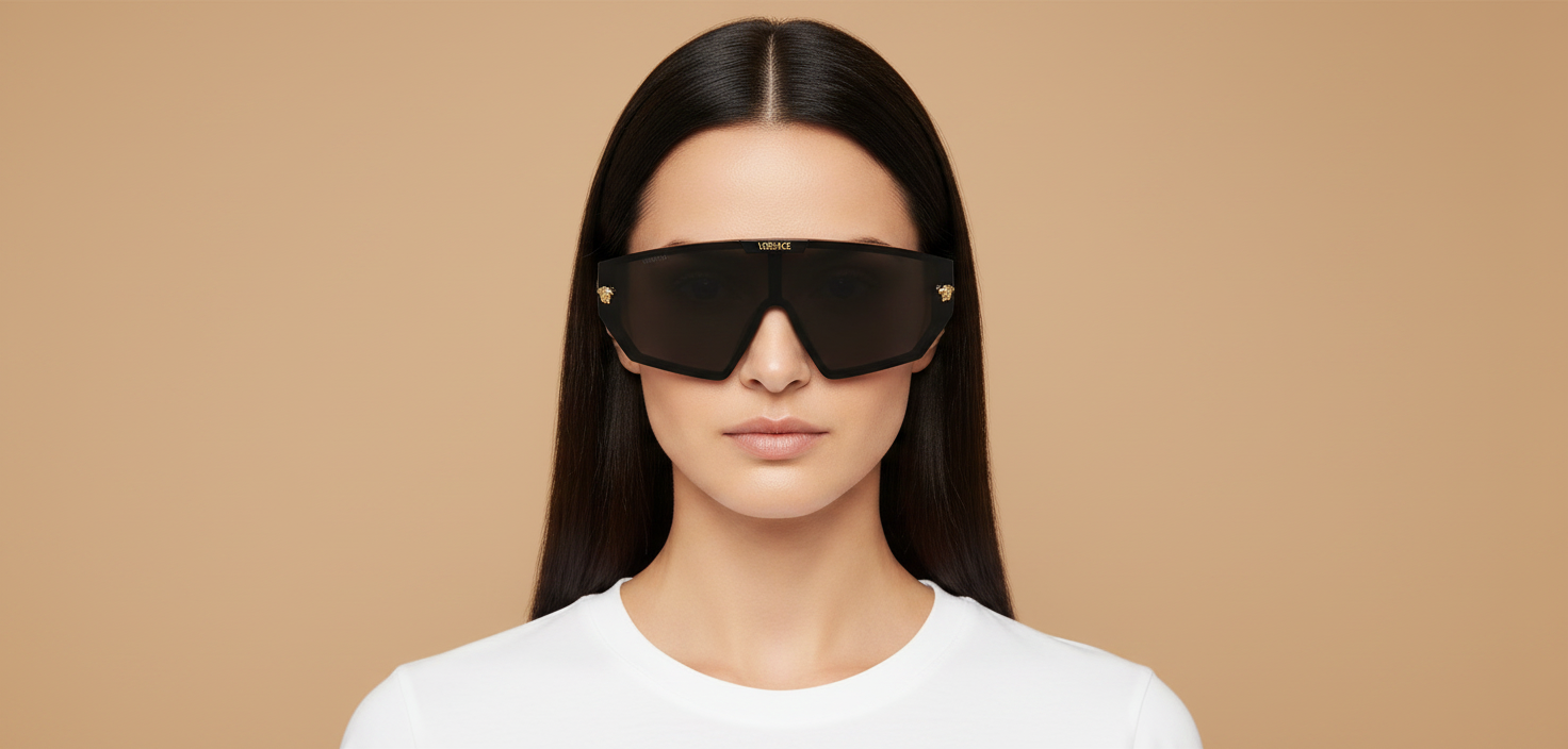 Modelo femenino llevando Gafas de Sol Versace VE4461 GB1/87 147 00