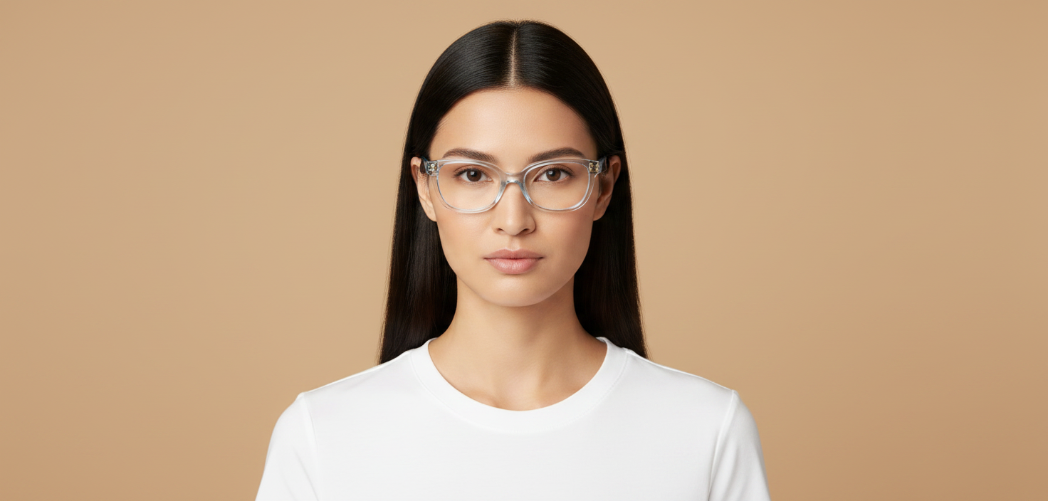 Modelo femenino llevando Gafas Graduadas Versace Kids VK3006U 5480 48 15