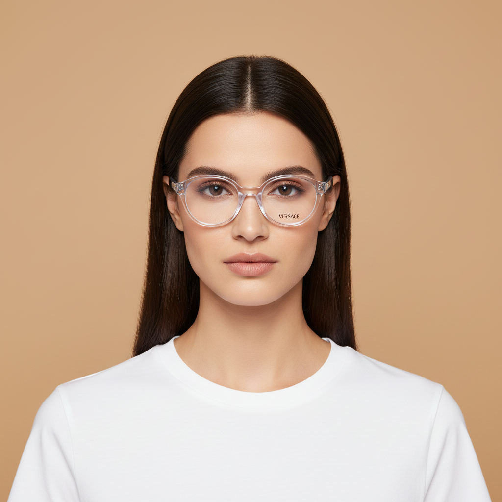 Modelo femenino llevando Gafas Graduadas Versace Kids VK3007U 148 46 16