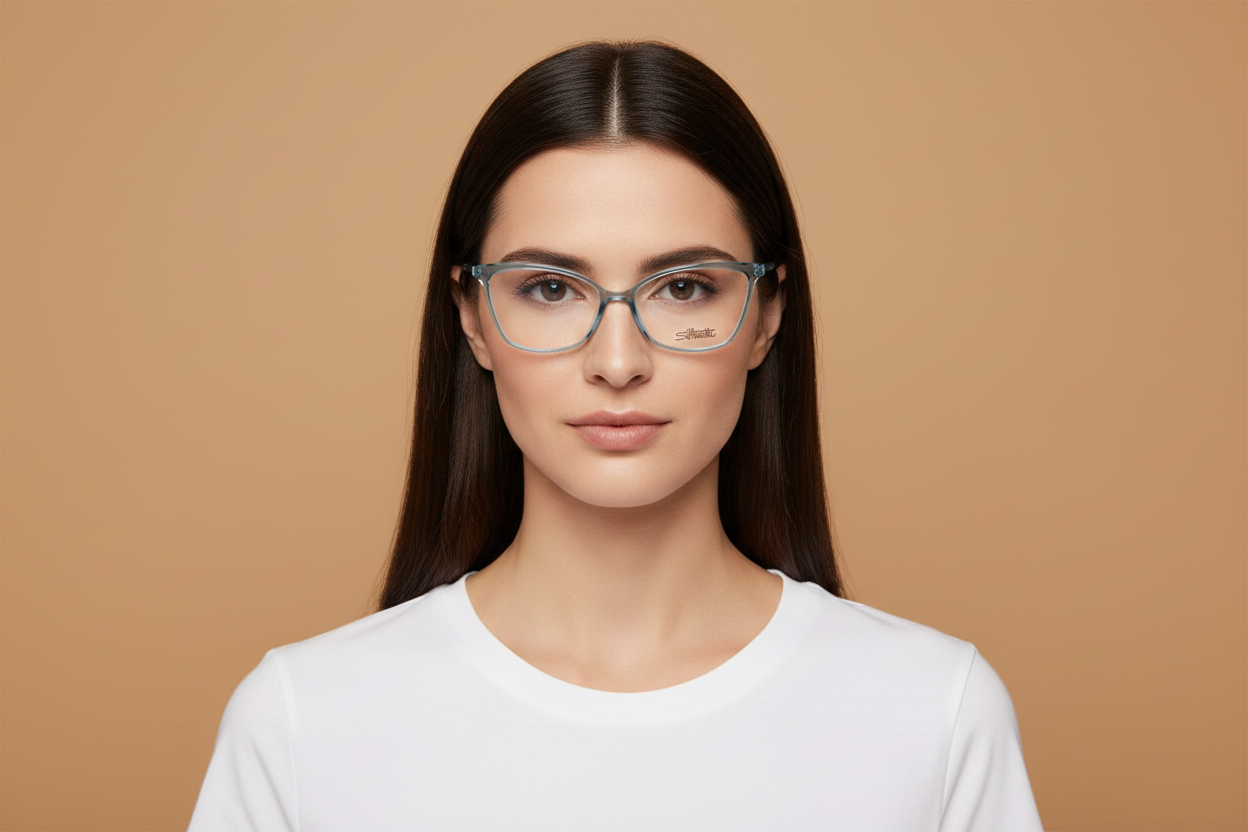 Modelo femenino llevando Silhouette Eos View 1597/75 5010 56 14 光学镜架